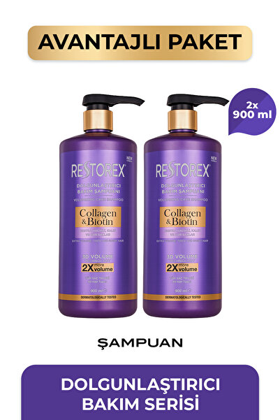 Restorex Collagen & Biotin Dolgunlaştırıcı Şampuan 2 x 900 ml – Hacim ve Güçl...