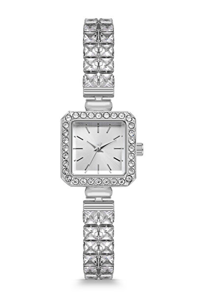 Newera Watch Stone Detailed Cord Minimal Square Case Women's Wristwatch