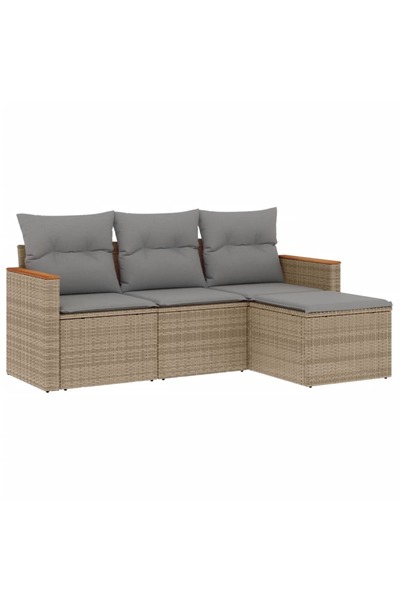 vidaxl Set canapele de grădină, 4 piese, cu perne, mix bej, poliratan