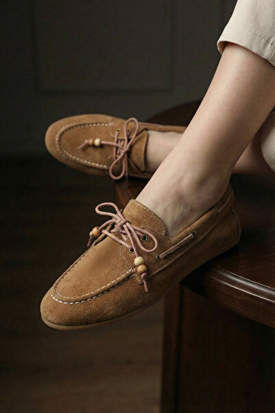 Zoe3 Style Women's Tan Suede Look Lace-Up Casual Flat Loafer Shoes
