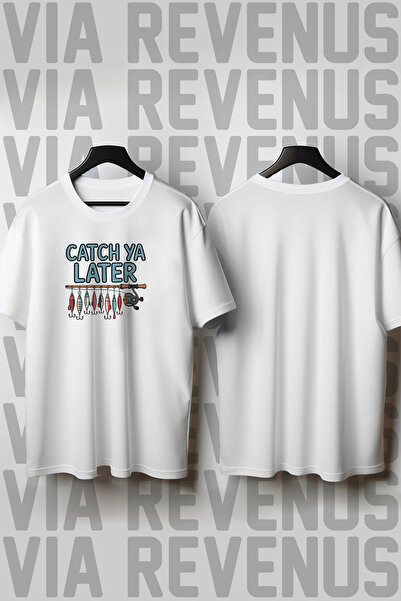 Vordevia Tricou unisex 100% bumbac, cu imprimeu Catch Ya Later Fisherman, cu ...