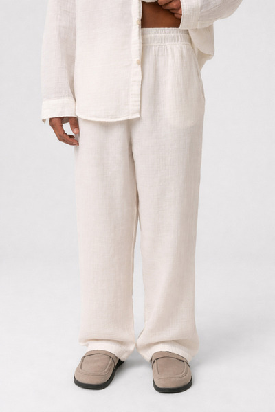 VAMOSCLO Baggy Fit Müslin Keten Pantolon Naturel