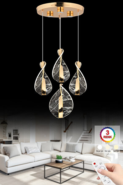 İstanbul Avize Neptün 4'lü Gold Kumandalı 3 Renk Ledli Modern Lüx Led Avize
