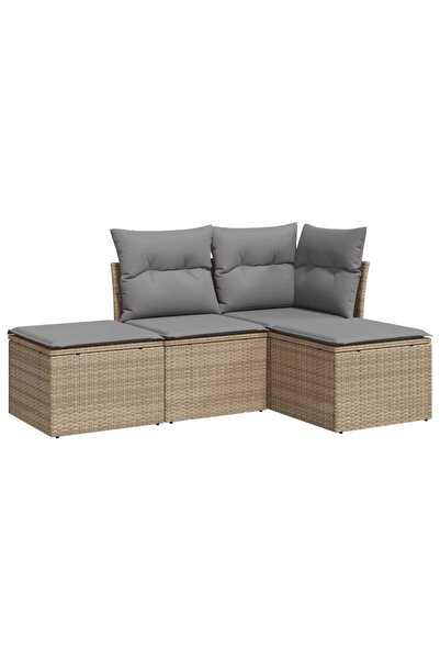 vidaxl Set canapele de grădină, 4 piese, cu perne, bej, poliratan