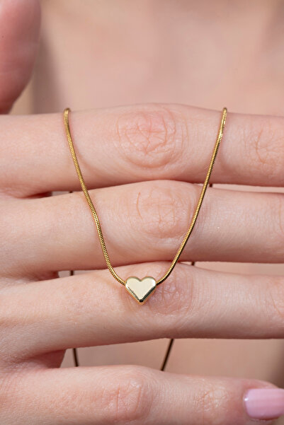 Elika Silver Curved Heart Model Gold Chain Necklace