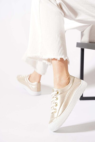 Moda Pie Pasleter Κεντημένα Δεμένα Γυναικεία Αθλητικά Παπούτσια Χρυσό Γκλίτερ