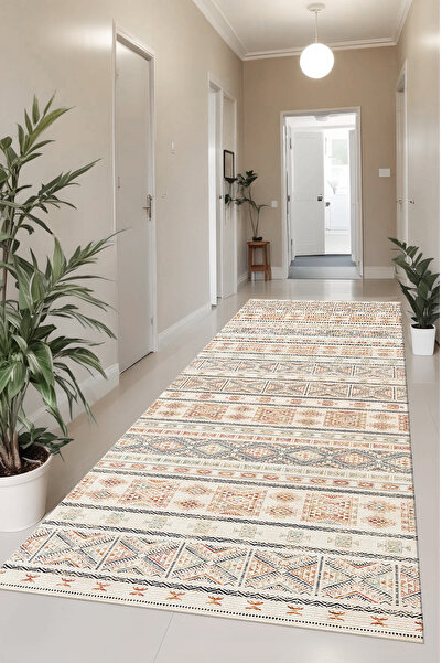 DOREM Bohem Etnik Desenli Yolluk Halı Yıkanabilir Kaymaz Taban Modern Kilim H...