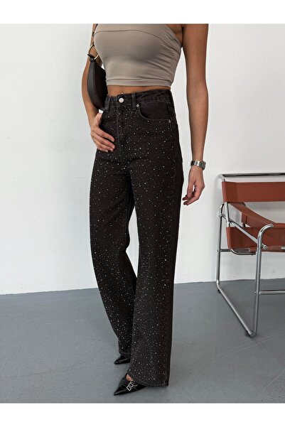 Zeo Basic Women's Stone-Washed Pants Wide-Leg Jeans