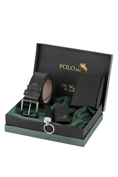 Polo Air Men's Magnetic Wallet Belt Lighter Keychain Combination Set Black Co...