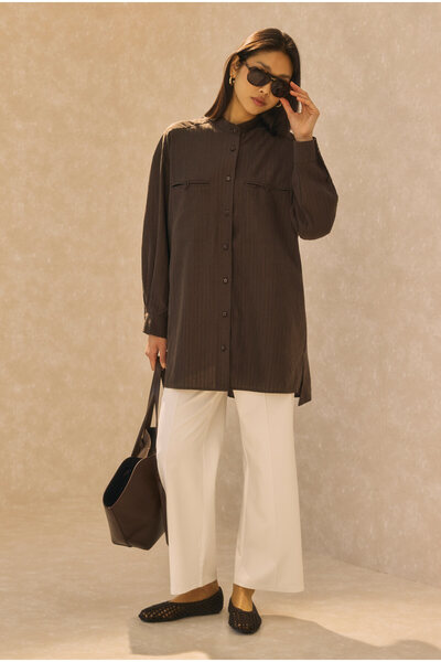 HEQA Cămașă Fleto cu detalii buzunar, maro închis