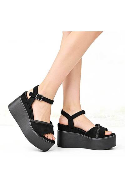 Tmall Sandale de damă, cu platformă, din piele ecologică, SA100, negru