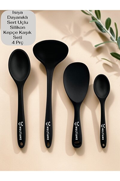 Multiamo Sert Uçlu Isıya Dayanıklı Silikon Kepçe Kaşık Seti 4 Parça 28cm/22cm...