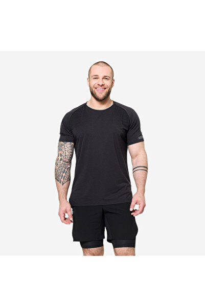 Decathlon Domyos Erkek Kısa Kollu Cross Training Tişörtü - Siyah/Gri - Celliant