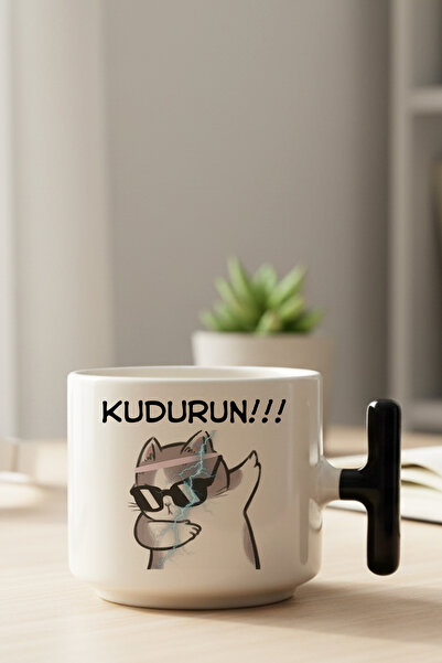 giftkonsept Shut Up!!! Cool Cat Printed Fun Gift for a Friend T-Handle Latte Cup