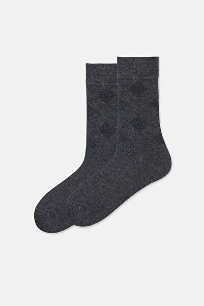 Dagi Anthracite Melange Men's Diamond Pattern Bamboo Socks