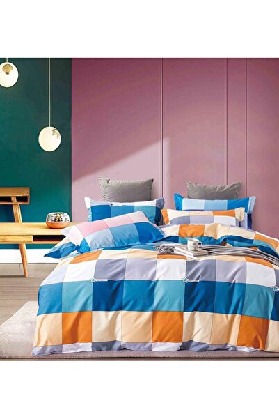 Five Store Lenjerie de pat matrimonial cu husa elastic pat, Elvir, bumbac ran...