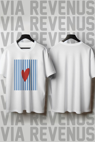 Vordevia Μπλουζάκι Unisex με στάμπα καρδιάς, λαιμόκοψη ποδηλάτου, φαρδιά γραμ...