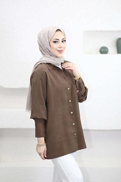 Suede Style 6293 - Stylish Comfortable Women's Shirt with Sleeve-Pocket Embro...