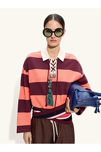 PARFOIS Kadın Çizgili Sweatshirt %100 Pamuk