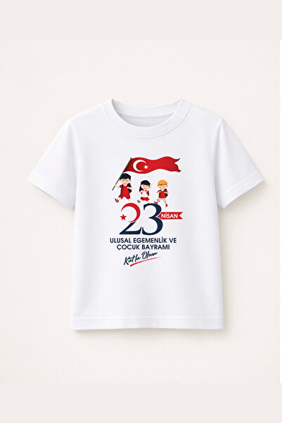 MYADA 23 Απριλίου Σημαία Ατατούρκ Παιδικό μπλουζάκι με σχέδιο 100% βαμβάκι Pr...