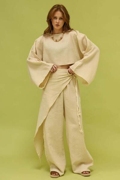 Secret Passion Lingerie Lacing Detailed Muslin Fabric Stoned Women's Trousers...