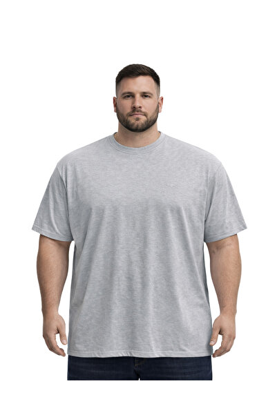 BattalModa Erkek Büyük Beden Melanj Gri Basic Kısa Kollu Tişört 3XL-4XL-5XL-6...