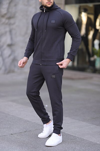 Fors Life Χαλαρό ανδρικό σετ φόρμας με κουκούλα από βαμβακερό φλις, καπνιστό