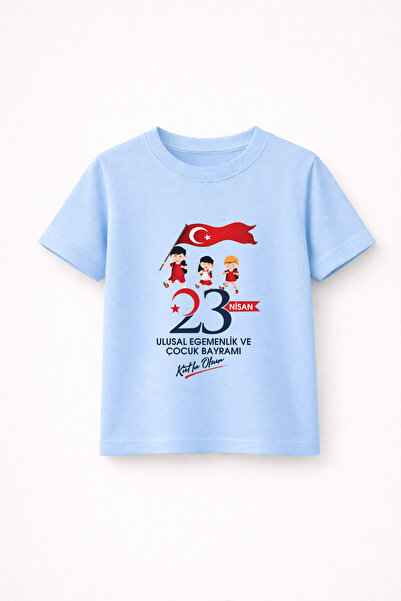 MYADA 23 Απριλίου Σημαία Ατατούρκ Παιδικό μπλουζάκι με σχέδιο 100% βαμβάκι Pr...