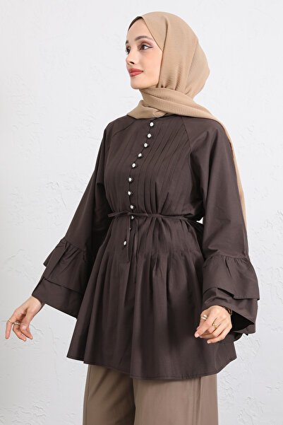 Salih Çelebi Ribbed Tunic with Flywheel Sleeves Y0104 - Brown