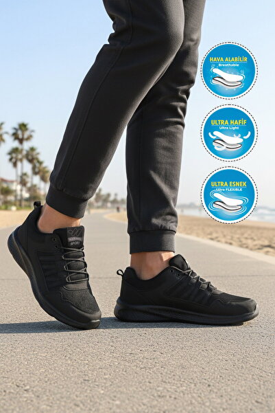 WALKWAY Black Mesh Lightweight Lace-Up Flexible Men's Sports Shoes 2029 m
