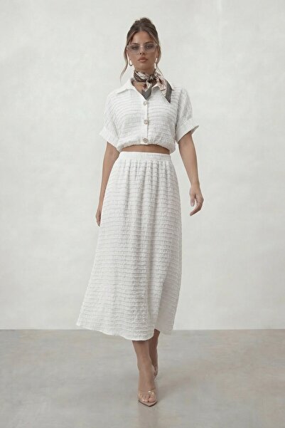 VAGGON Set de fuste crop și midi texturate