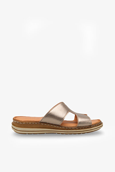 İNNABUTİKK Vesna Women's Genuine Leather Slippers - Gold