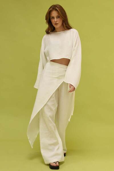 vuvutasarım New Season Stone Detailed Muslin Fabric Tied Women's Trousers 36642