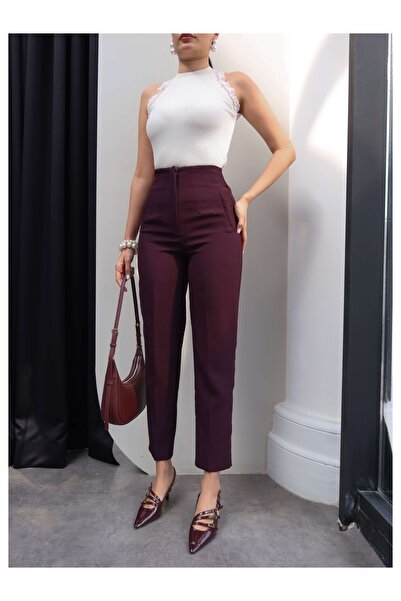 ESRAHELVACI Pantaloni morcovi plisați cu talie înaltă