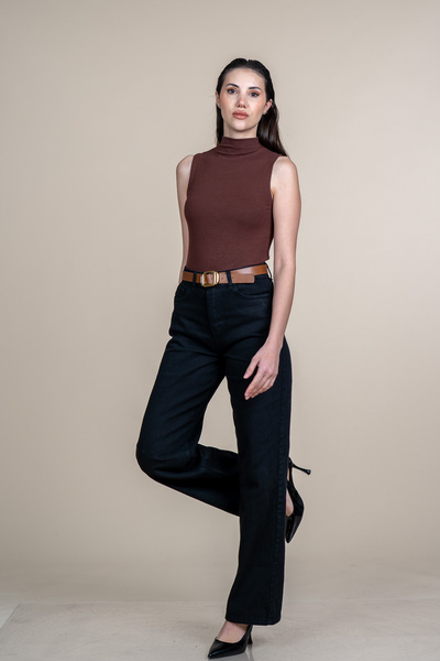 MissVina Denim Gabardine Trousers with Belt and Pockets, Pipe Leg Pants 30361