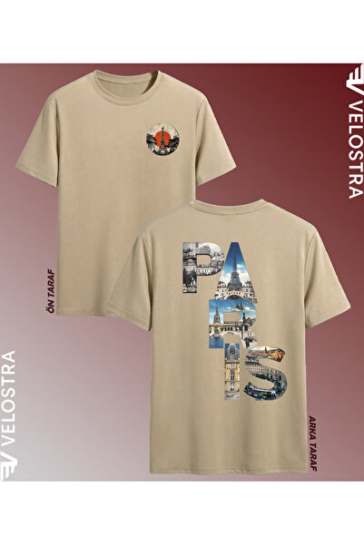 Velostra تي شيرت قطني ممشط للجنسين، مطبوع عليه باريس، مقاس كبير، مريح للاستخد...