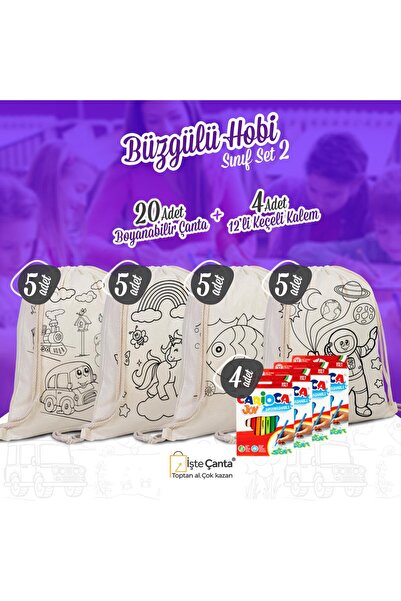 Pamusan Büzgülü Çanta Hobi Boyama Set 2 - 20 Adet Boyanabilir Büzgülü Çanta /...