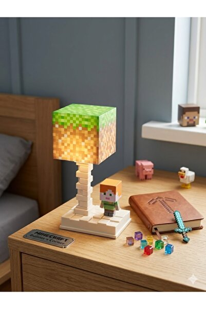 sofun Minecraft Figürlü Işıklı Masa Lambası – LED Gece Lambası, Dekoratif Çoc...