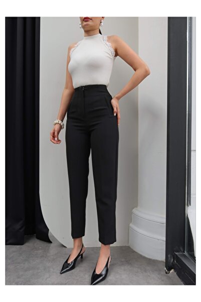 ESRAHELVACI Pantaloni morcovi plisați cu talie înaltă