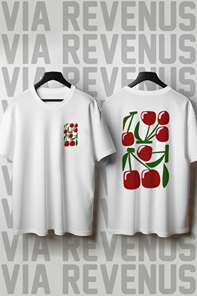 Vordevia Μπλουζάκι Unisex με στάμπα Cherry μπροστά και πίσω, με λαιμόκοψη ποδ...