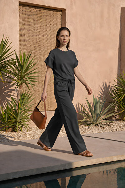 YAKAMEL Women's Short-Sleeved High-Waisted Oversized Spanish Flare-Leg Lace-U...