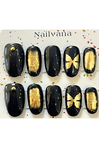 Nailvana (Μεσαίο μέγεθος) Χειροποίητα χρυσά αυτοκόλλητα νύχια με πεταλούδες