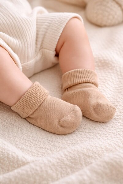 Amélio Kids Kahve Organik Pamuk Katlamalı Unisex Yenidoğan Soket Çorap