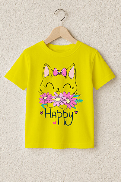 MYADA Tricou premium din bumbac 100% cu imprimeu Happy Cat 23947