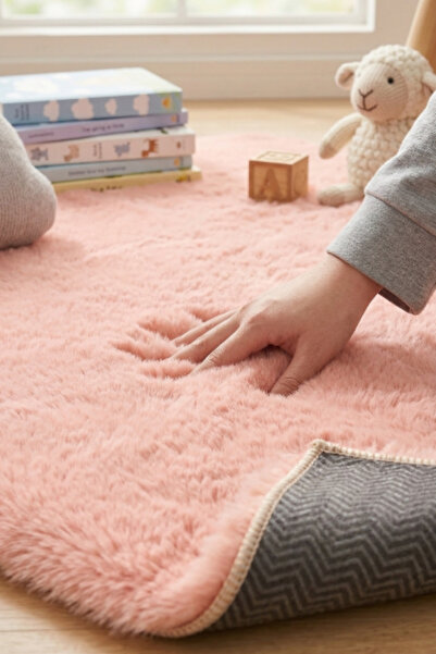 dekozer Yüksek Kalite Ekstra Yumuşak Kaymaz Özel Tabanlı Tavşan Peluş Halı