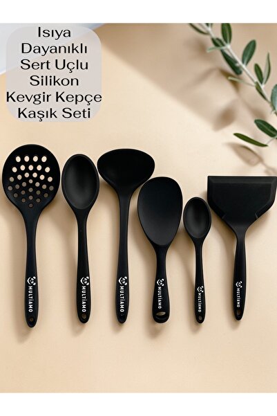 Multiamo Heat Resistant Silicone Colander Ladle Spoon Spatula Set 6 Pieces