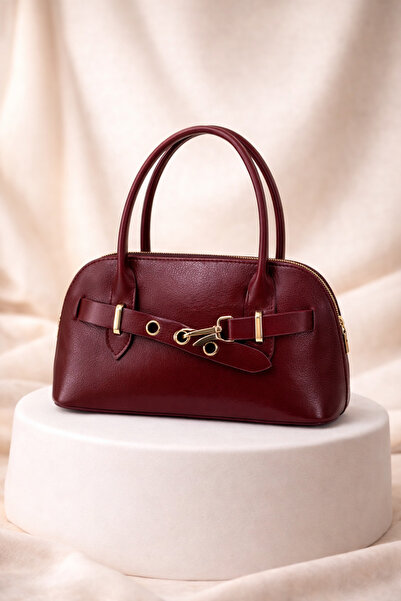 Miernebag Buckle Detailed Glow Women's Crossbody Bag Claret Red