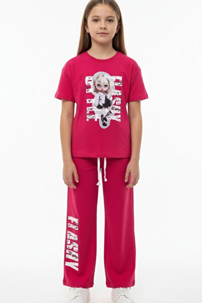 Toontoy Κοριτσίστικο σετ αθλητικής φόρμας 2 τεμαχίων με κοντό μανίκι και στάμ...