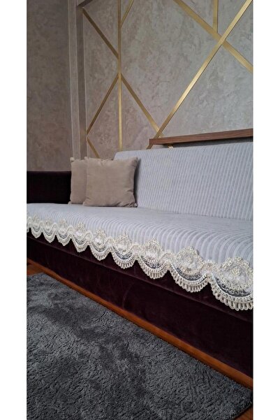 DECORA CASA HOME COLLECTİON Ultra Luxury Velvet Sofa Cover 170X210 Lace Styli...
