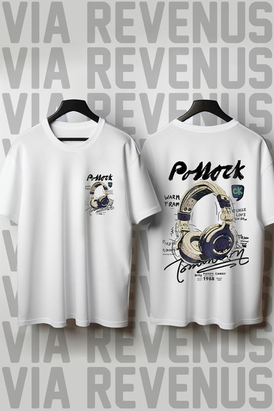 Vordevia Μπλουζάκι Unisex με στάμπα ακουστικών, φαρδιά γραμμή, 100% βαμβάκι